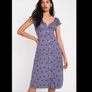 Uo Penelope Strawberry Button-Front Midi Dress - medium